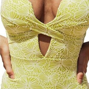 Lime Green Floral Women Swim One Piece